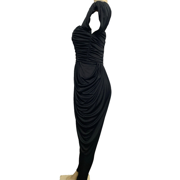 Climax Karen Okada Black Jumpsuit V Neck Draped Embellished Vintage Ruched XS - Picture 3 of 9